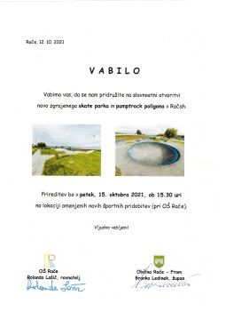 VABILO SKATE PARK IN PUMPTRACK POLIGON